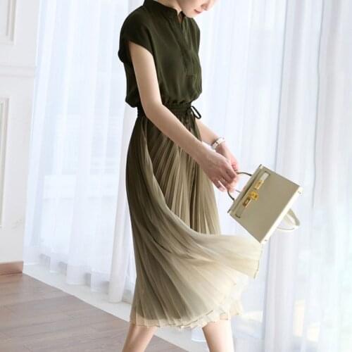 Women Dress 2021 Summer Pleated Long Dress Short Sleeve Ladies Fashion Pullover OL Commuting Korean Female Clothes New 15337