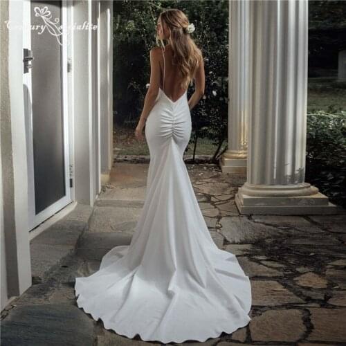 Elegant Boho Wedding Dresses Mermaid 2021 Spaghetti Straps Backless Sexy Beach Bride Dress Backless Bridal Gown Vestido De Noiva