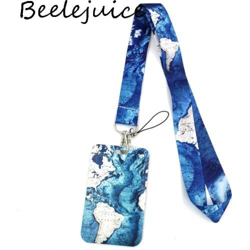 12sets World Map Creative Lanyard Card Holder Student Hanging Neck Phone Lanyard Badge Subway Access Card Holder Accessory Gifts