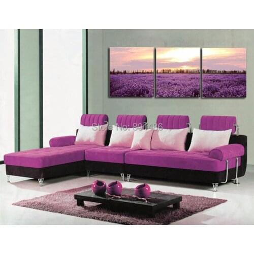 3 panels purple lavender field art canvas painting pictures print on canvas for bed room decoration drop shipping is welcomed