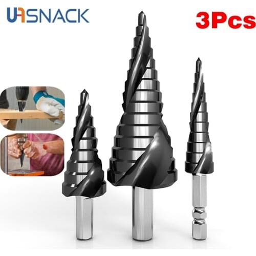 3pcs HSS Drill Bit Titanium Coated Step Drill Wood Set Power Tool for Metal High Speed Steel Hole Cutter Step Cone Center Drills