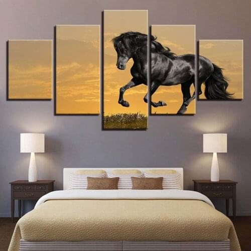 The dark horse jumping at sunset 5 pcs Modern Home Wall Decor Canvas Picture Art HD Print Painting On Canvas for Living Room