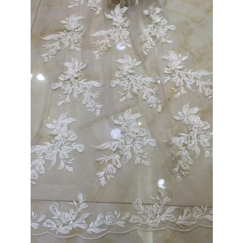 5yards /lot hts009 # offwhite sequin 3d luxury flower best quality embroidery tulle mesh lace fabric for sawing wedding dress