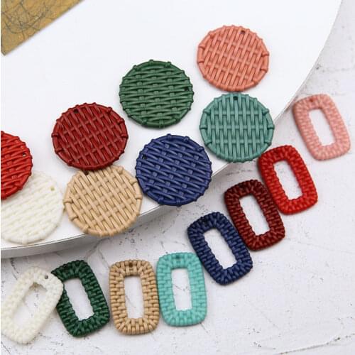 DIY handmade jewelry accessories Resin woven rattan round rectangular hollow pendant earrings material pendant charms 50pcs