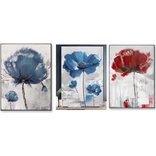 Abstract painting poster nordic Beautiful big flowers for home decoration Hand drawn oil painting on canvas for living room sofa