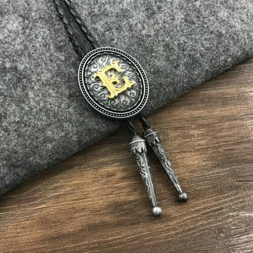 Western cowboy BOLO TIE suit clothing accessories unisex retro pattern A-Z letter leather collar rope birthday banquet gift