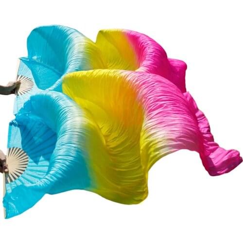 Belly Dance 100% Silk Fans 1 Pair Belly Dance Props Silk Long Fans Handmade Hand Dyed Stage Performance Dancewear Accessories