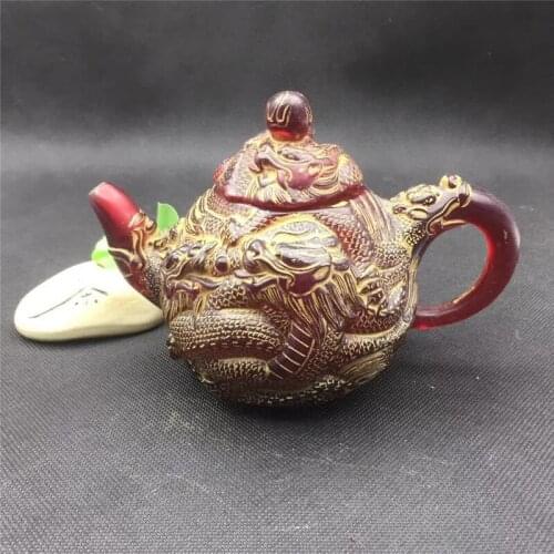 Chinese Handicraft Handwork Red Amber Dragon Teapot Wine Pot Water Pot Mascot Auspicious Geomancy Decoration