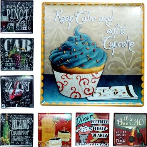 Keep Calm Eat Cupcake Wine Tin Signs Metal Painting Wall Bar Cofe Home Art Decor Living Room Cuadros Wall sticker 30X30CM DK-7