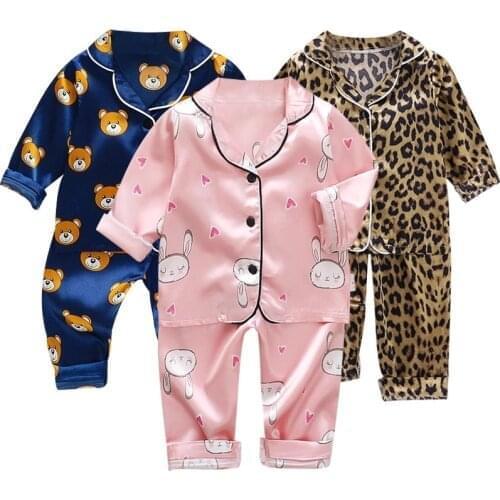 Baby suit 2021 Spring summer Childrens pajamas set Kids Clothes Toddler Boys Girls Ice silk satin shirt Pants home Wear 1-4T