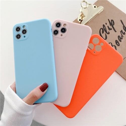 For iPhone Candy Color 11 12 7 8 Pro Max Mini SE 2020 Case X XR XS Silicone Soft TPU Cover For iPhone Lens Protective Phone Case