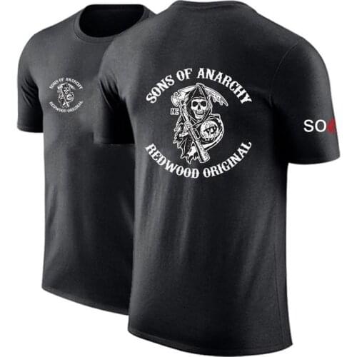 Summer Sons Of Anarchy Custom Male SOA Short Sleeves Slim T-Shirt SAMCRO Man Cotton Pure Color Print Tee Tshirts Round Neck Top
