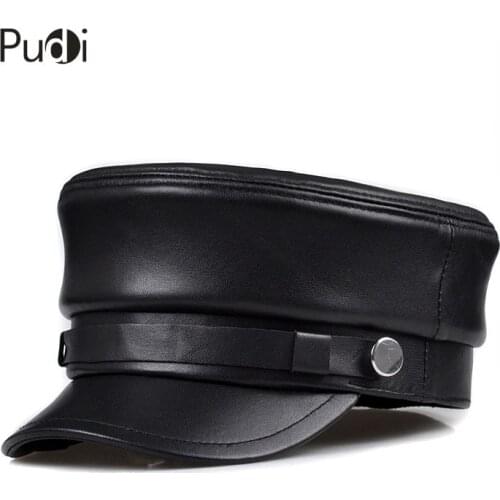 HL138 Genuine Leather Baseball Cap Hat Womens Winter Warm 2021 Brand New Men Cow Skin Leather Newsboy Army Black Caps Hats