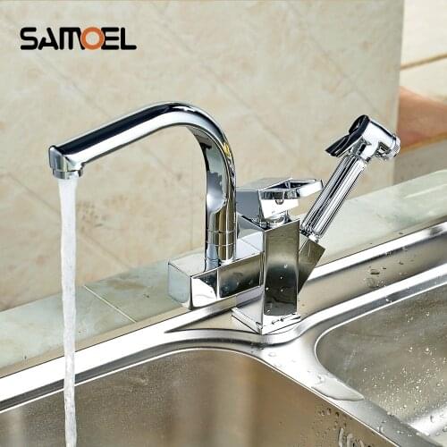Deck Mounted Chrome Brass Kitchen Faucet Pull Out Sprayer Vessel Bar Sink Faucet Single Handle Hole Mixer Tap 1176C