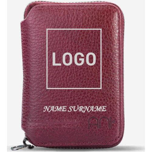 Customisable Zip-Around Leather Card Holder Wallet Burgundy