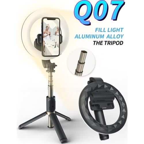 KAIQISJ Q07 Selfie LED Ring Light Wireless Bluetooth Selfie Stick Mini Tripods Handheld Extendable Selfie Stick With Remote