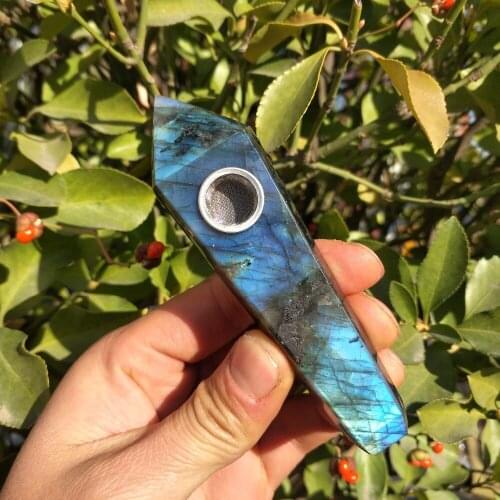 Crown Natural Labradorite Quartz FULL LIGHT Crystal Pipe Pure Healing point