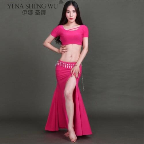 New Spring Belly Dance Suit Short Sleeve Tops Fishtail Long Skirt Oriental Dance Performance Practice Clothes Belly Dance Set
