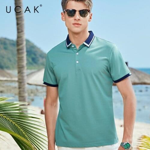 UCAK Brand Classic Turn-down Collar T-Shirt Men Clothes Summer New Fashion Streetwear Casual Solid Color Cotton Tee Tops U5605