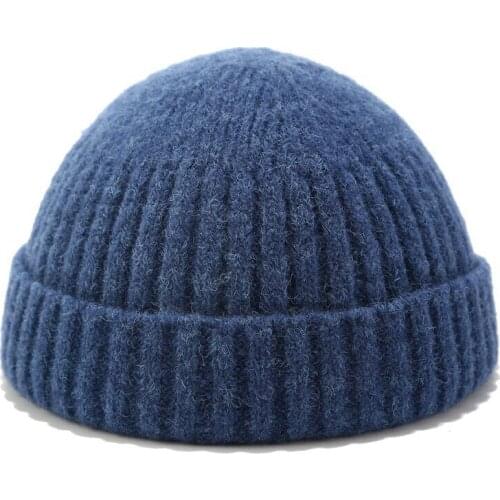 Unisex Autumn Winter street Hip-hop hat Knitted Cuffed Short Melon Cap Solid Color Skull cap Retro Ski Fisherman Beanie Hat Z49