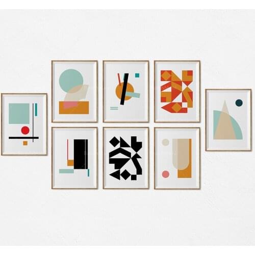 Bauhaus print set, Mondrian prints, 8-piece set, geometric gallery wall, minimalist prints, geometric package printable art Bauh