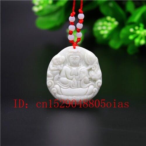 Natural White Chinese Jade Guanyin Pendant Necklace Charm Jewellery Carved Amulet Fashion Gifts for Women Men