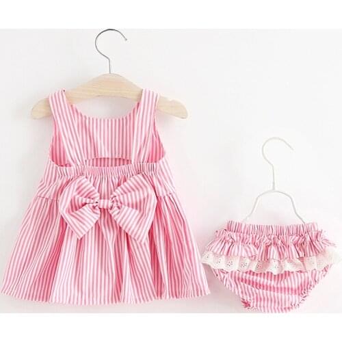 Baby Girls Dress Bowknot Striped Summer Dress Infant Party Dress For Toddler Girl First Birthday Clothes Formal Tutu Dresses
