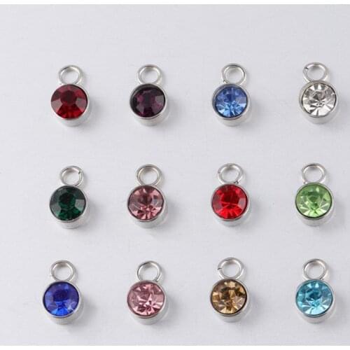MIXED 120pcs Stainless Steel 12 Month Birthstone Charms Pendant for DIY Jewelry Craft Making 6mm
