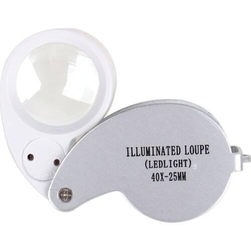 Portable 40X Magnifier Mini Retractable Magnifying Illuminated LED Light Jewelery Loupe Reading magnifying Lenses Glass Sliver