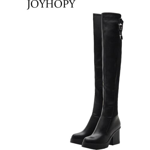 Genuine Leather Over The Knee Boots 2019 New Winter Thick High Heels Shoes Female Thin Leg Thigh Boots With Flock WB003
