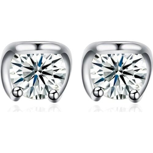 SILVERHOO Sterling Silver 925 Jewelry Trendy Clear Circle Cubic Zirconia Earrings Women Simple Geometry Stud Earring Hot Sale