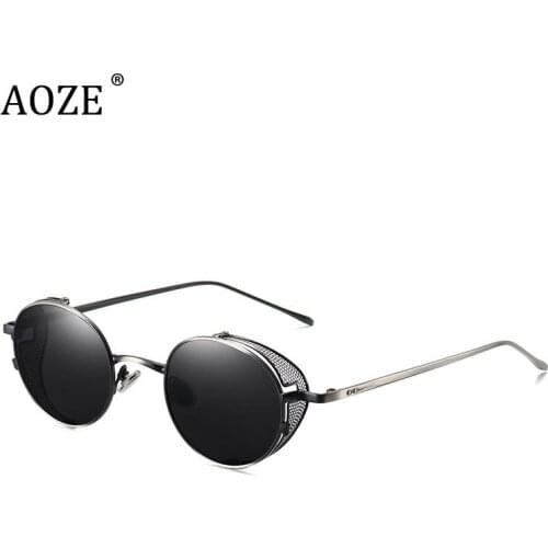 AOZE Vintage Classic Round Style SteamPunk Sunglasses Anti Blue Ray Eyewear Mesh Side Shield Sun Glasses Oculos De Sol 918