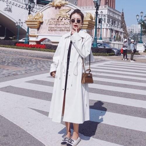 2021 Fashion WomanS Long Loose Trench Coat For Spring Single-Breasted Female Pu Leather Jacket Newest Autumn Trench Long Coat