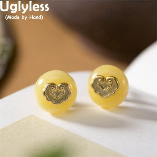 Uglyless Perfect Round Peace Buttons Earrings for Women Nature Jade Studs Earrings 925 Silver RUYI Abstract Heart-shape Brincos