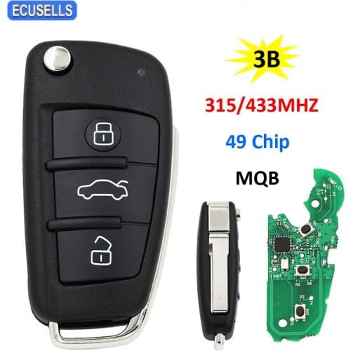 MQB Semi Intelligent Modified Folding Flip 3 Button Remote Smart Car Key 315Mhz or 433Mhz ID49 49 Chip A6L Use for Audi A3