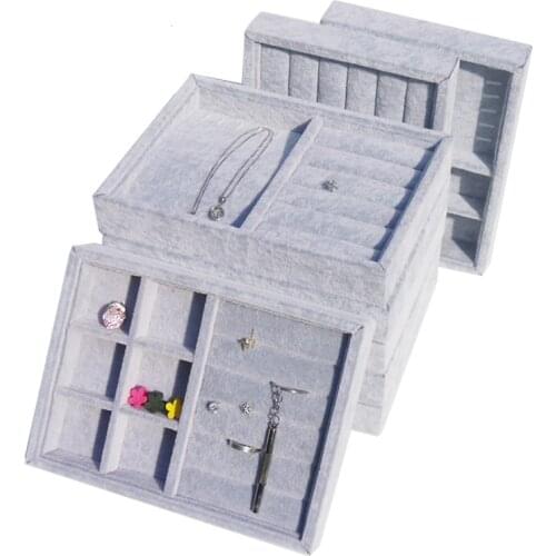 High Quality jewelry Box Drawer Storage Organizer Gray Soft Velvet Jewelry Packaging Display Handmade DIY Storages Trays Holder