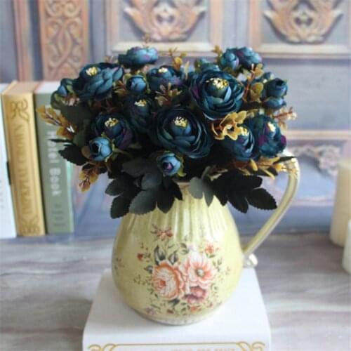 High Quality Silk flower European 1 Bouquet Artificial Flowers Fall Vivid Peony Fake Leaf Wedding Home Party Decoration Supplies
