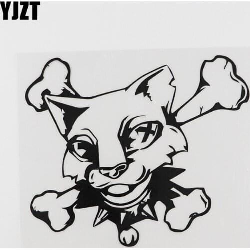 YJZT 14.3CMX12.1CM Cat Skull Bones Pet Head Dead Vinyl Car Sticker Black/Silver 8A-0137