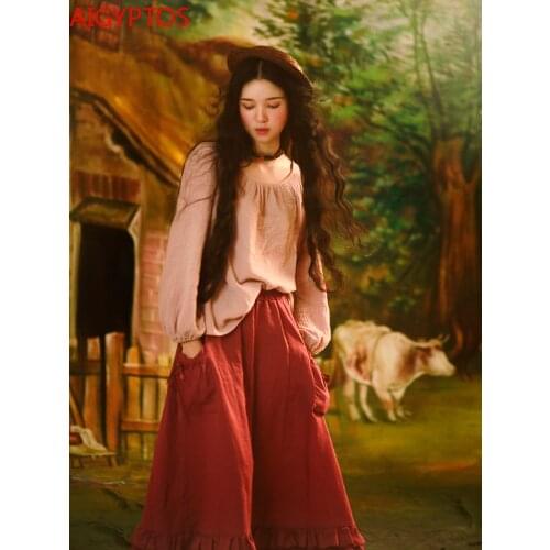 AIGYPTOS Retro long sleeve spring and autumn top lazy pleated Lantern Sleeve Shirt 2021 women shirts blouses