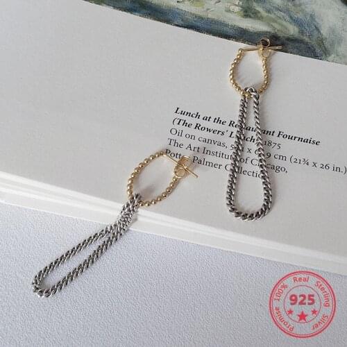 100% S925 Sterling Silver Long Earrings Trend Fashion Exquisite Ear Lines Twist Chain Retro Gold Stud Earrings Women Jewelry