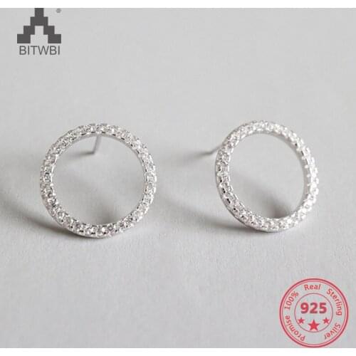 2019 Korea Hot Sale 925 Sterling Silver Earrings Micro Inlay Zircon Hollow Geometric Round Circle Stud Earrings
