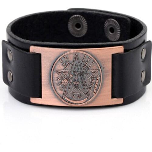 Female Male Leather Bracelet Viking Vintage Style Nordic Runes Odin Symbol Pentacle Pattern Amulet Gift Choose Dropshipping