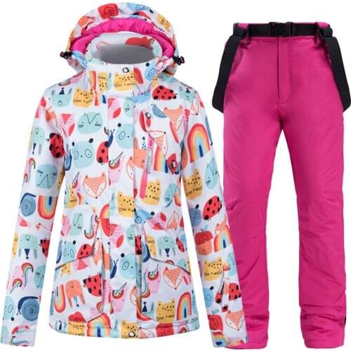 Winter New Fashion Color Matching Ski Suit Women Windproof Waterproof Snowboard Jacket and Pants Suit Female Snowsuit Costumes