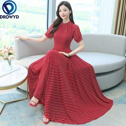 2021 Summer Maxi Dress Women Polka Dot Sexy Ruffles Short Sleeve Holiday Long Beach Sundress Ladies Lace Up Wrap Party Dresses