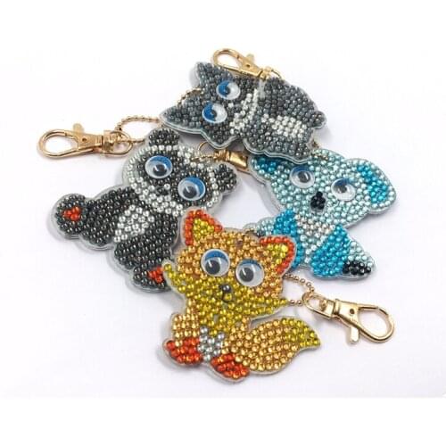 1/4Pcs DIY Diamond Painting Key Chain Cartoon Animal Handmade Gifts Decoration Full Diamond Embroidery Diamond Painting Keychain