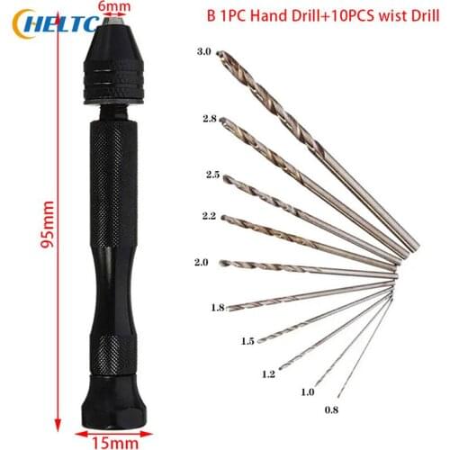 1Pc/11pcs/lot Hand Drill Jewelry Craft Hand Manual Drill Chuck Mini Hand 10PCS Twist Drill Bit