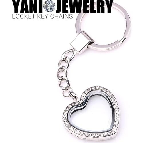 10pcs/lot Free shipping Heart Silver Magnetic Memory Glass Living Floating Locket Pendant Keychains Locket