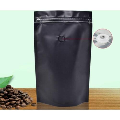 100pcs Black 1kg coffee bean bag exhaust valve aluminized self supporting bags side zipper pouch