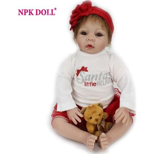 NPKDOLL 22 inches Doll Reborn For Sale Soft Toys Silicone Reborn Girls Play Toys Lifelike Doll Newborn Santa Christmas Gift
