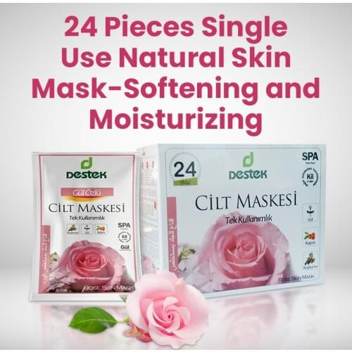 24 Pieces Single Use Natural Skin Mask-Softening and Moisturizing (Bentonite and Rose) It is a natural skin mask. 24 disposable masks. Helps skin care with rose extract. It contains roses, apricots and rosehips